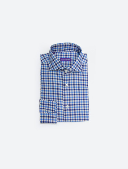 Patrick Hellmann CollectionWhite Shirt With Blue Checks Gingham Patternimage978